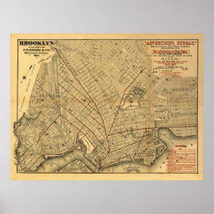 Poster Carte ferroviaire de Brooklyn 1874