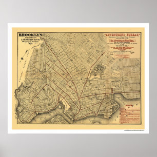 Poster Carte ferroviaire de Brooklyn City 1874