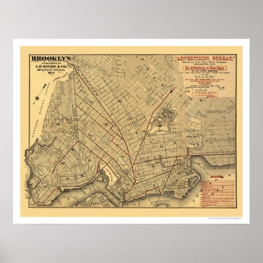 Poster Carte ferroviaire de Brooklyn City 1874 (Devant)