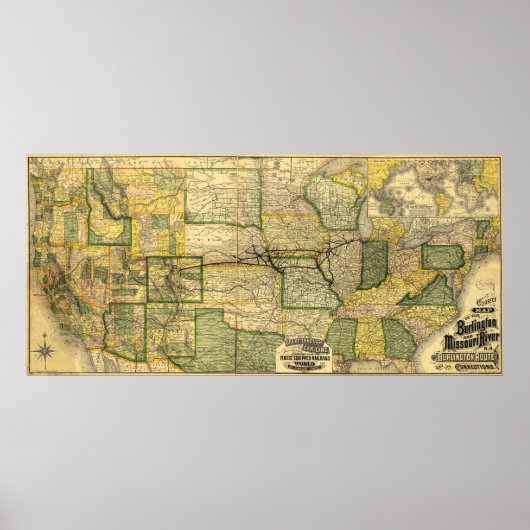 Poster Carte ferroviaire de Burlington et Missouri River  (Devant)