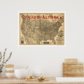 Poster Carte ferroviaire de Chicago & Alton 1883 (Cuisine)