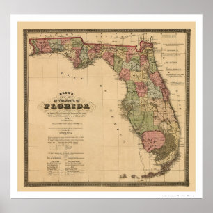Poster Carte ferroviaire de Floride 1874