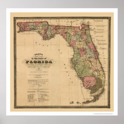 Poster Carte ferroviaire de Floride 1874 (Devant)