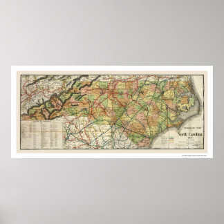 Poster Carte ferroviaire de la Caroline du Nord 1900