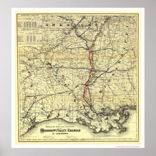 Poster Carte ferroviaire de la vallée du Mississippi 1882 (Devant)