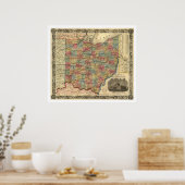 Poster Carte ferroviaire de l'Ohio 1854 (Cuisine)