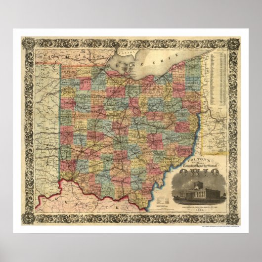 Poster Carte ferroviaire de l'Ohio 1854 (Devant)