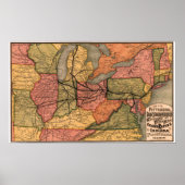 Poster Carte ferroviaire de Pennsylvanie 1874 (Devant)