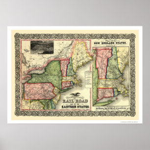 Poster Carte ferroviaire des États de l'Est 1856