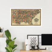 Poster Carte ferroviaire des États du Sud 1864 (Bureau à domicile)