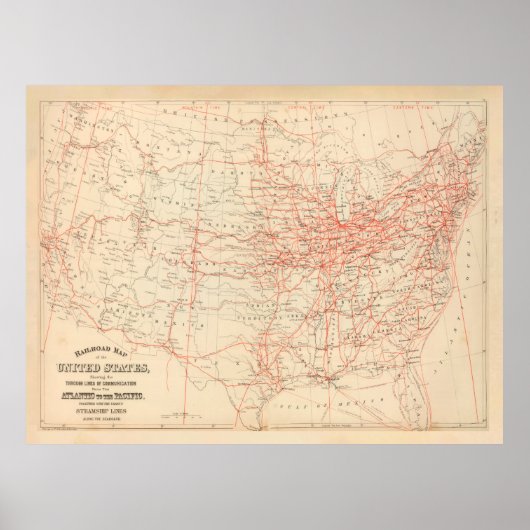 Poster Carte ferroviaire des États-Unis (1884) (Devant)