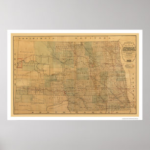 Poster Carte ferroviaire du Dakota du Nord 1892
