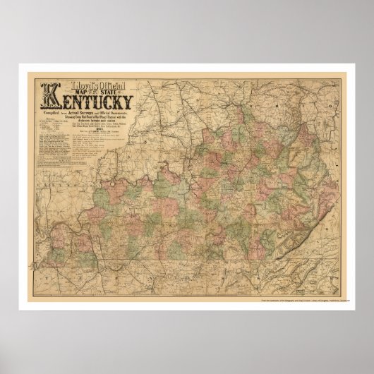 Poster Carte ferroviaire du Kentucky 1863 (Devant)
