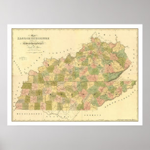 Poster Carte ferroviaire du Kentucky et du Tennessee 1839