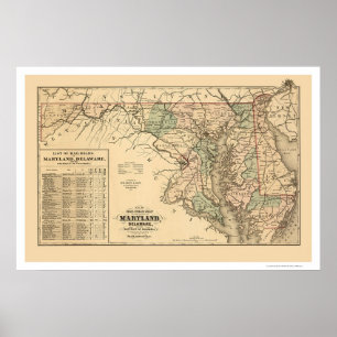 Poster Carte ferroviaire du Maryland et du Delaware 1876