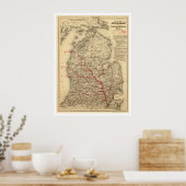 Poster Carte ferroviaire du Michigan 1886 (Cuisine)