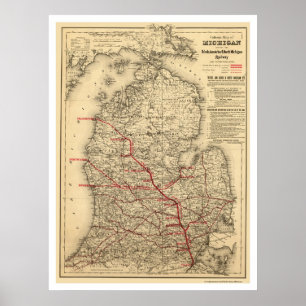 Poster Carte ferroviaire du Michigan 1886