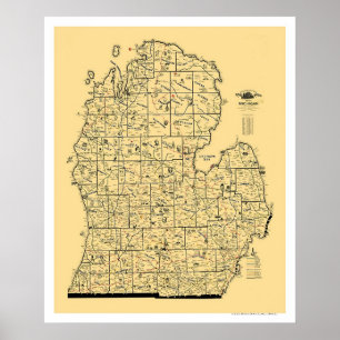 Poster Carte ferroviaire du Michigan 1897