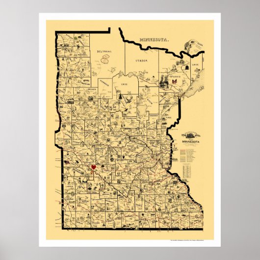 Poster Carte ferroviaire du Minnesota 1897 (Devant)