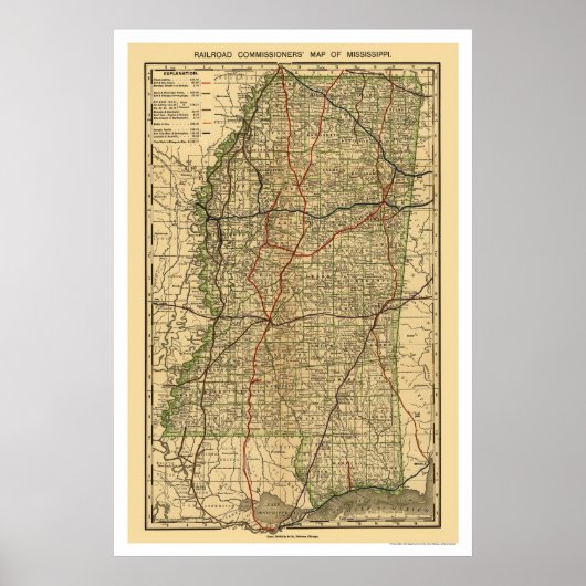 Poster Carte ferroviaire du Mississippi 1888 (Devant)