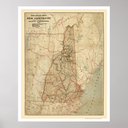 Poster Carte ferroviaire du New Hampshire 1894 (Devant)
