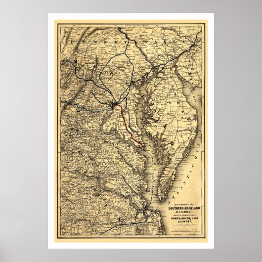 Poster Carte ferroviaire du sud du Maryland 1881 (Devant)