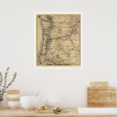 Poster Carte ferroviaire Oregon & Washington 1880 (Cuisine)