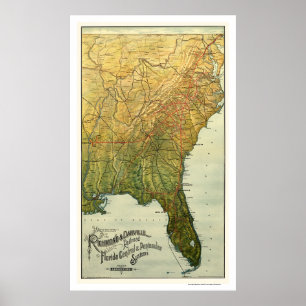 Poster Carte ferroviaire Richmond & Danville 1893