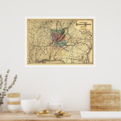 Poster Carte ferroviaire Savannah & Memphis 1872 (Cuisine)