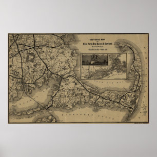 Poster Carte ferroviaire vintage du cap Cod (1893)