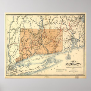 Poster Carte ferroviaire vintage du Connecticut (1893)