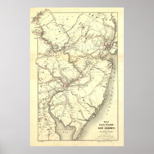Poster Carte ferroviaire vintage du New Jersey (1869)