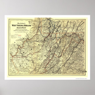Poster Carte ferroviaire West Virginia Midland 1883