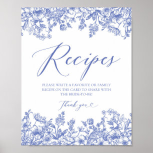 Poster Carte Floral Bleu Recette Signe Laisser Votre Rece