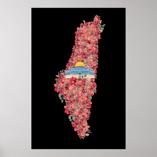 Poster Carte Floral Palestine Dôme de Rock al quads Cadea (Devant)