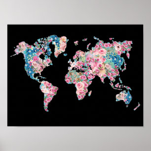 Poster Carte Floral World
