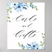 Poster carte florale bleu clair & signe cadeau (Devant)