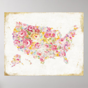 Poster Carte florale des Etats-Unis