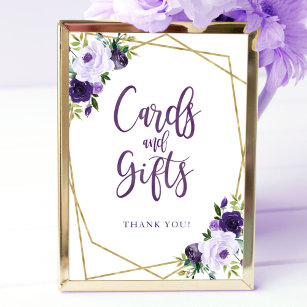 Poster Carte Florale Purple Or Et Symbole Cadeau