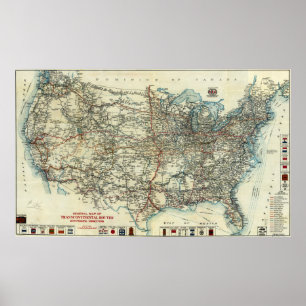 Poster Carte générale AAA 1918 des itinéraires transconti