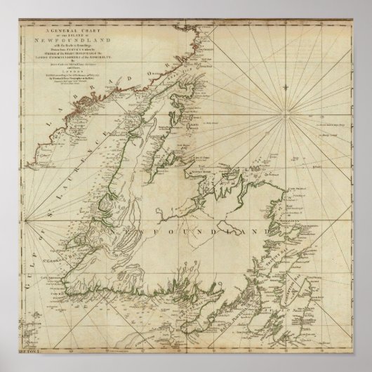 Poster Carte Générale De L'Île De Terre-Neuve (Devant)
