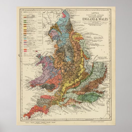 Poster Carte géologique Angleterre, Pays de Galles (Devant)