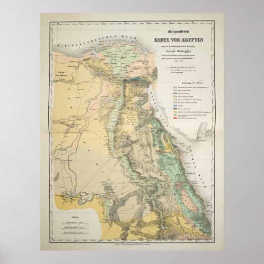 Poster Carte géologique de l'Égypte vintage (1842) (Devant)