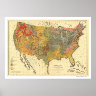 Poster Carte Géologique De USA 1872