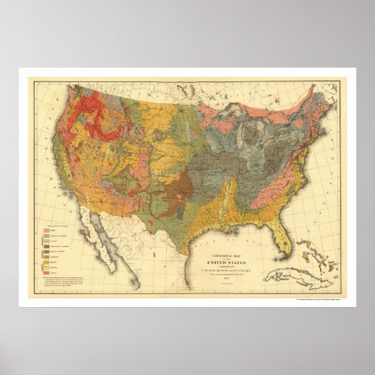 Poster Carte Géologique De USA 1872 (Devant)