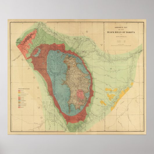 Poster Carte géologique des collines noires du Dakota (Devant)