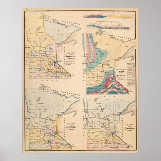 Poster Carte géologique du Minnesota par NH Winchell (Devant)