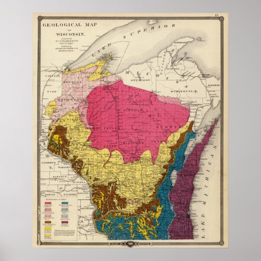 Poster Carte géologique du Wisconsin (Devant)