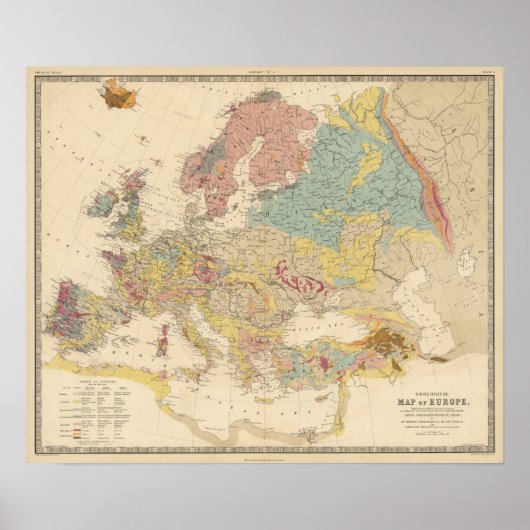 Poster Carte géologique vintage de l'Europe (1856) (Devant)
