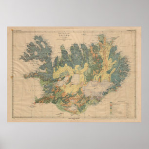 Poster Carte géologique vintage de l'Islande (1906)